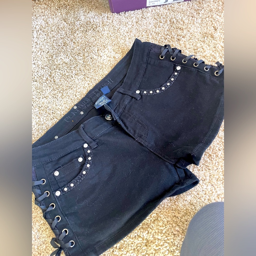 Size M Black Shorts with Rhinestones and Laces